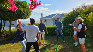 Friends playing with a ball outside