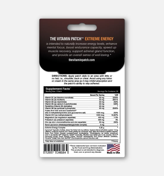 Back of the Extreme Energy patch packaging.