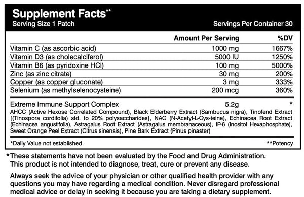 Extreme Immune patch supplement facts